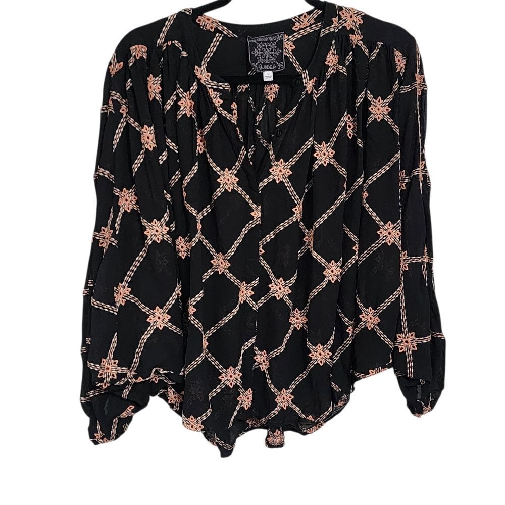 Johnny Was Jade Top L Iman Button Down Embroidered Eyelet Oversized Batwing